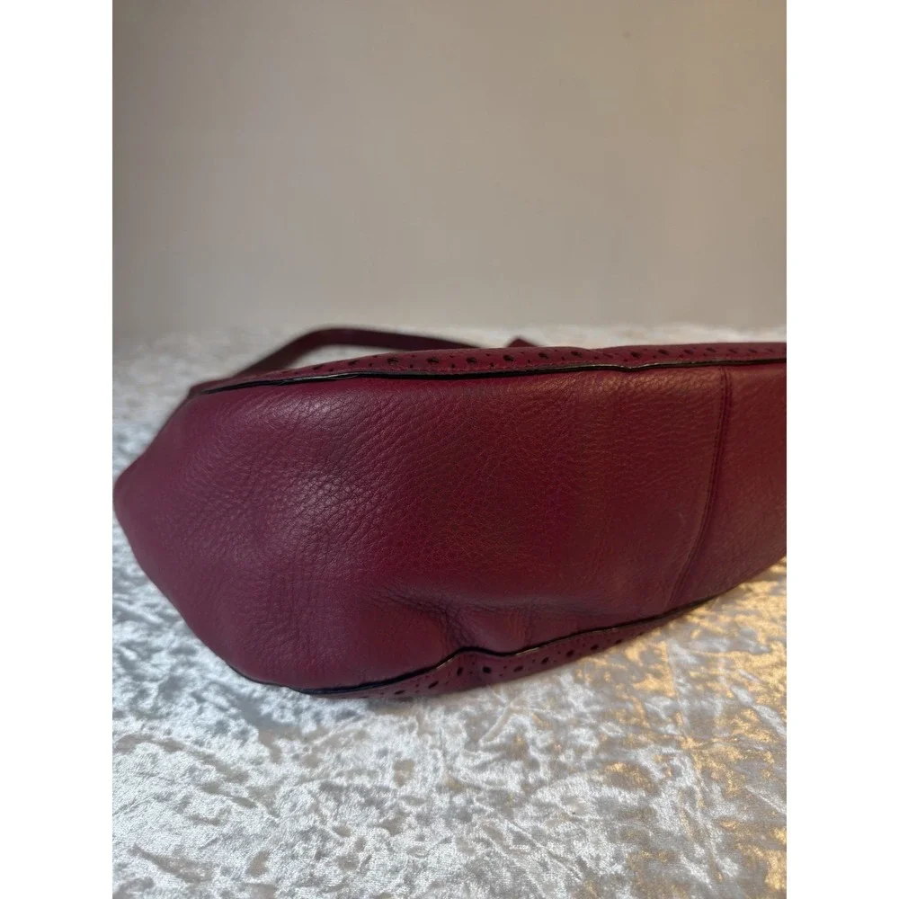 Kate Spade Leather Hobo Shoulder Bag Burgundy Pebbled Tassel Large Purse